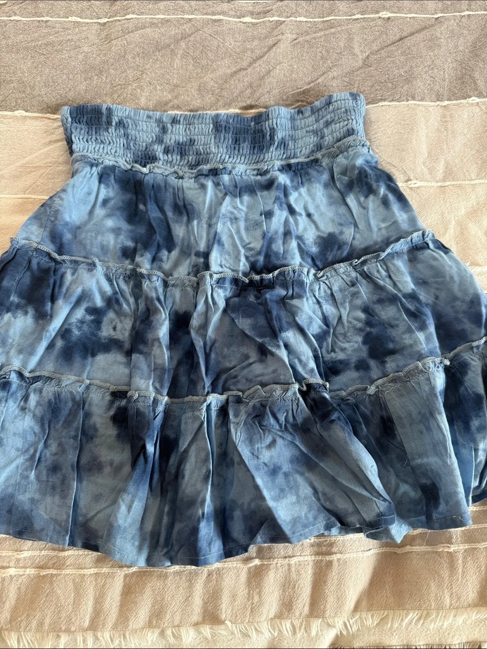 SO Blue Tie-Dye Tiered Mini Skirt